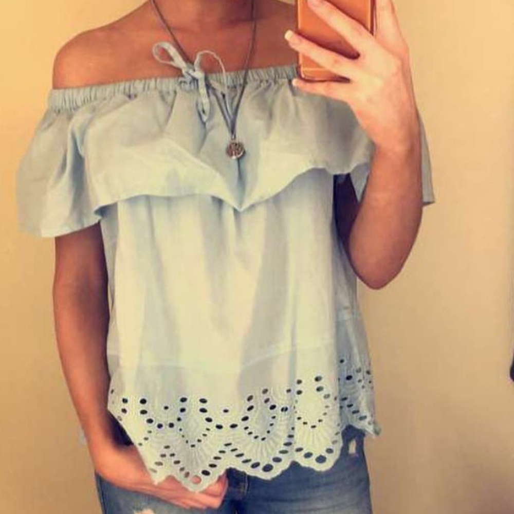 Blue off the shoulder top